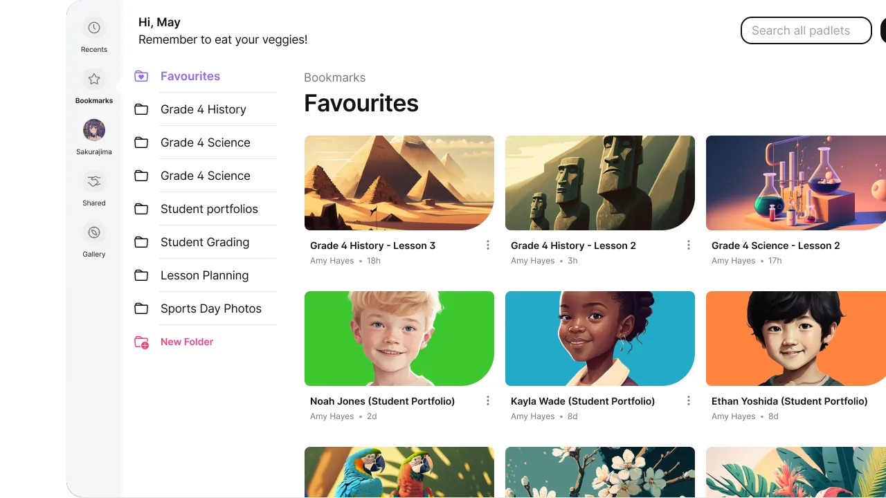 A dashboard collecting lesson prep, class activity and student work