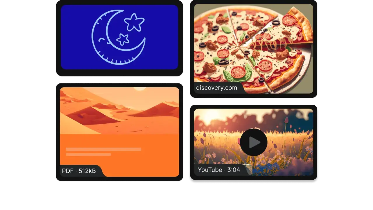Posts holding images, audio, video, files, links and drawings on one padlet