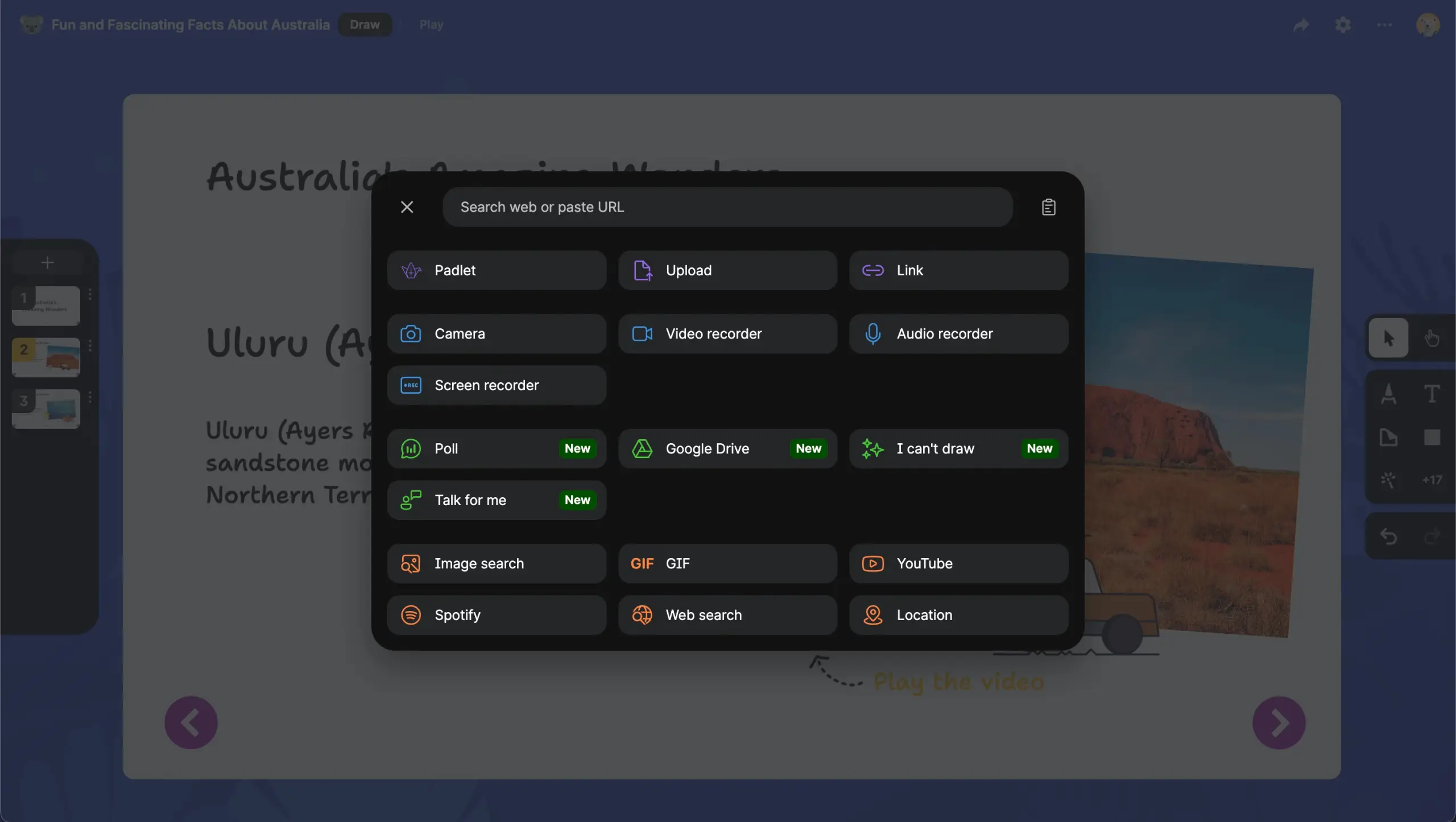 The sandbox toolbar fully expanded with every drawing and media tool