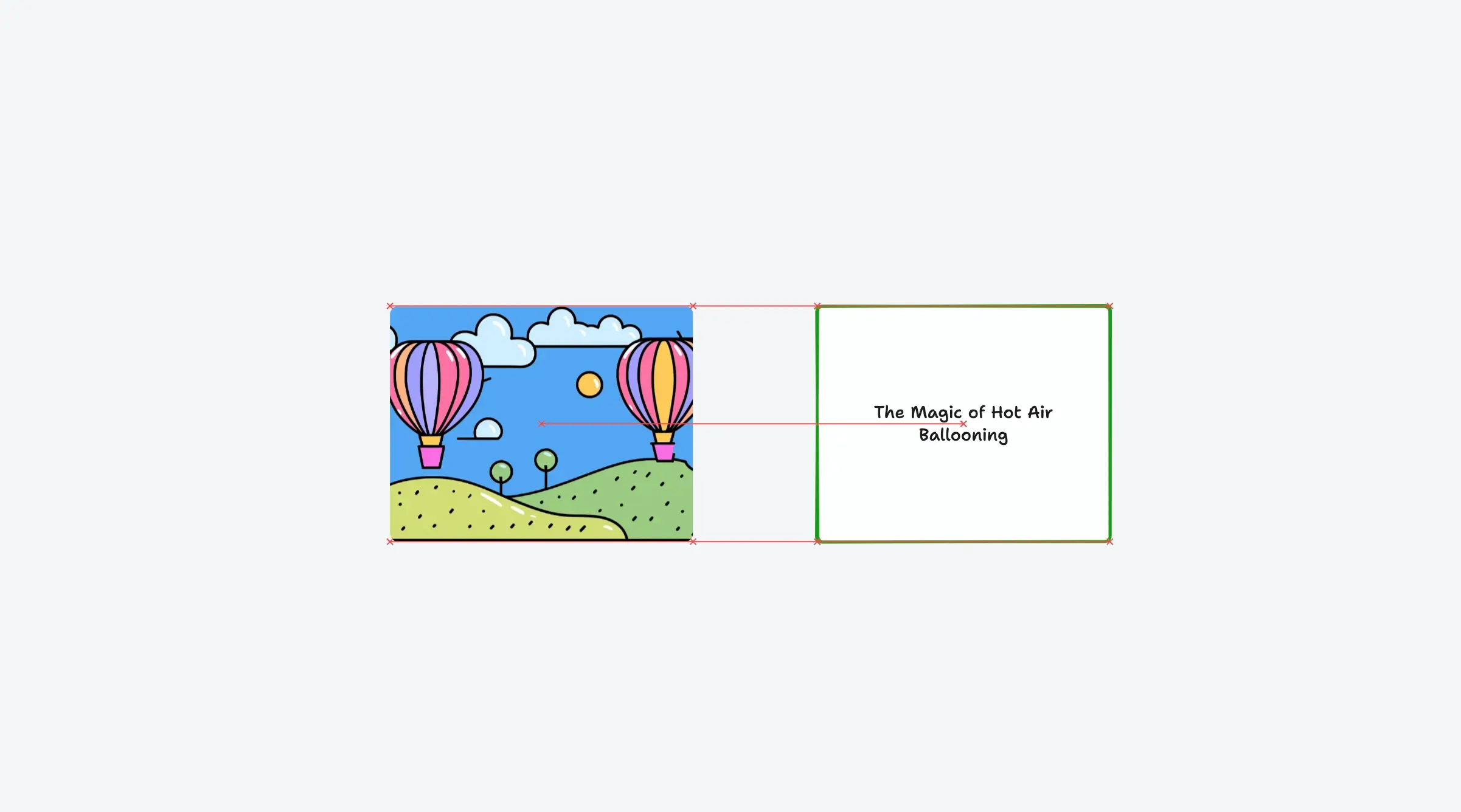 Two objects snapping into alignment on a sandbox card