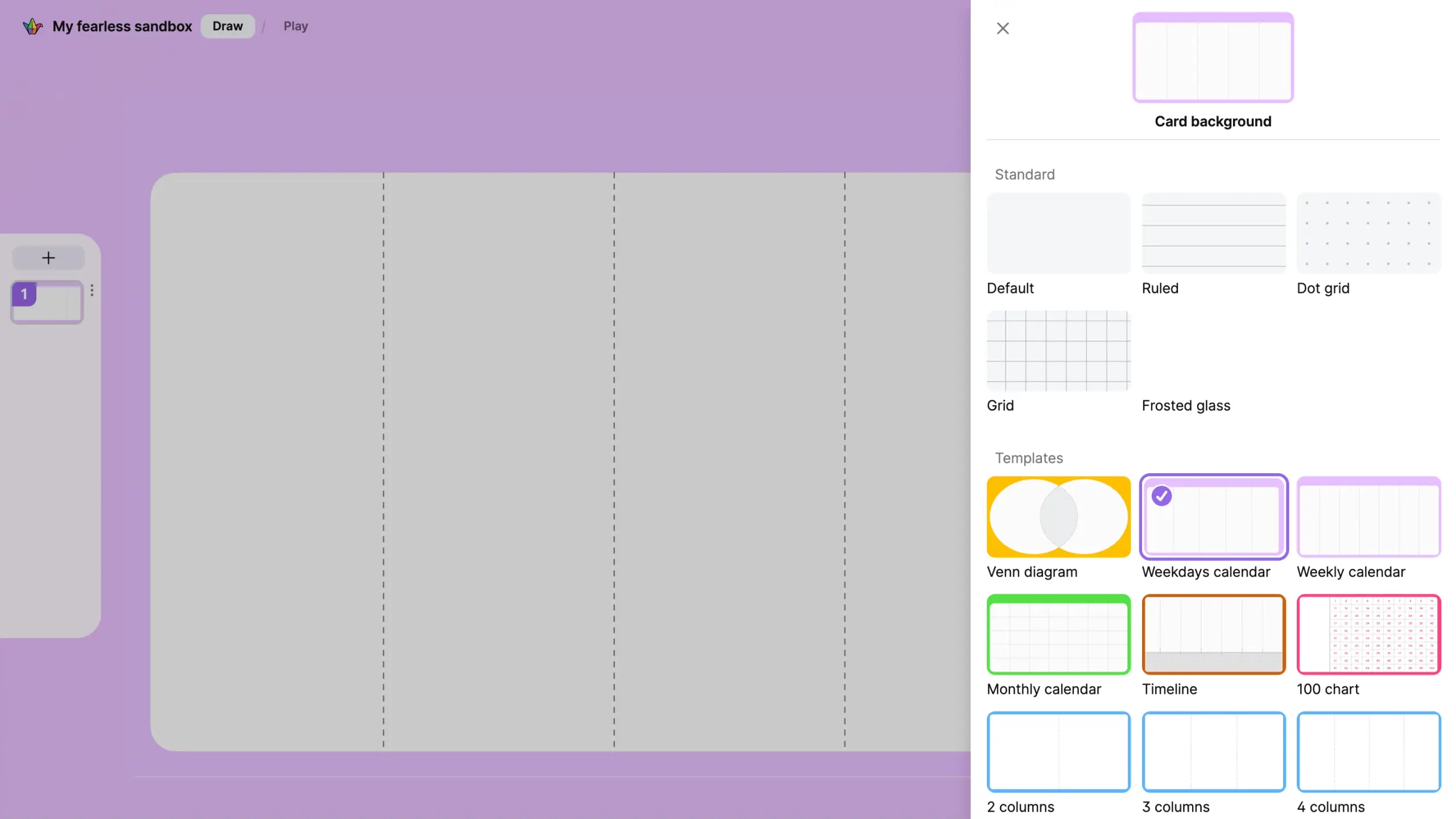 Card background templates including a Venn diagram and a calendar