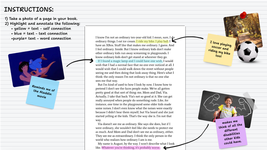 A reading reflection class activity built in a sandbox