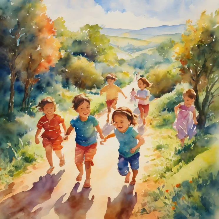 a journey full of light, happy children playing together