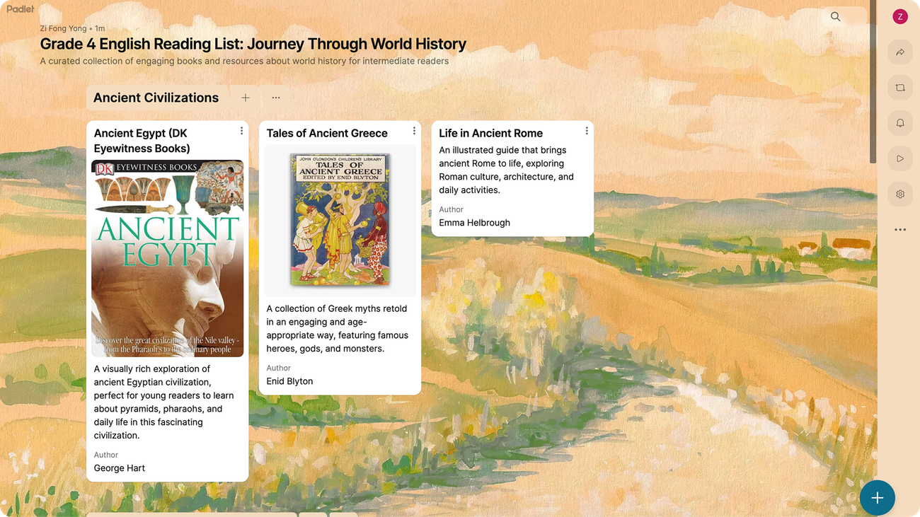 Reading list made using a Padlet board